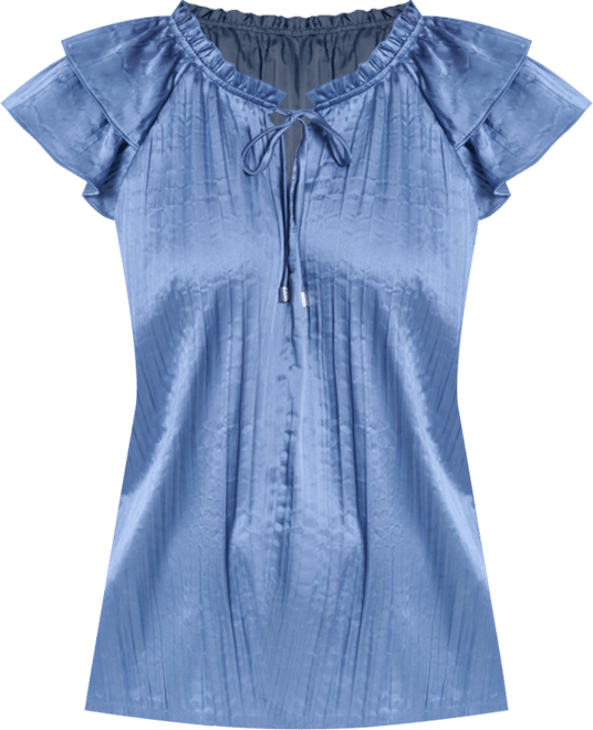 Women's Short-Sleeve Pleated Tie Front Blouse