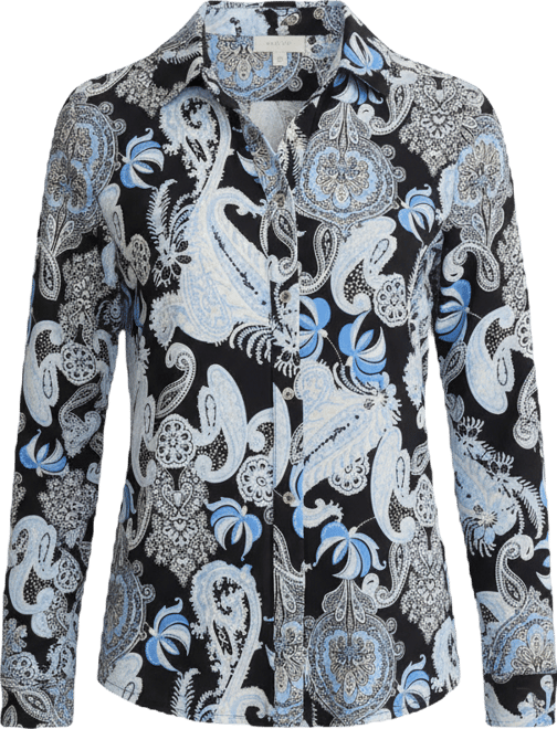 Petite Long-Sleeve Button Front Printed Top