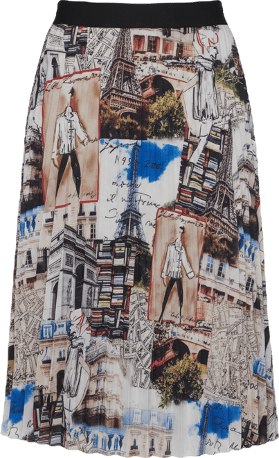 Women's City Scene Print Pull-On Pleated Skirt