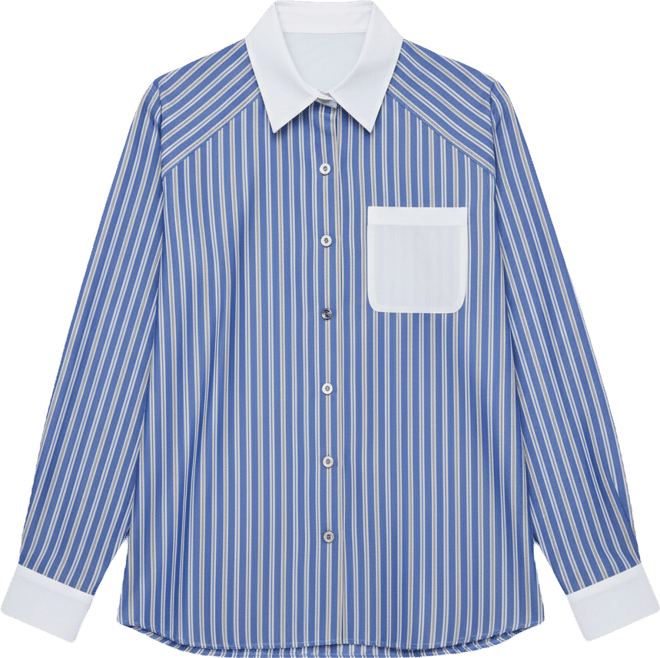 Women's Stripe Contrast Front Button Collar Blouse