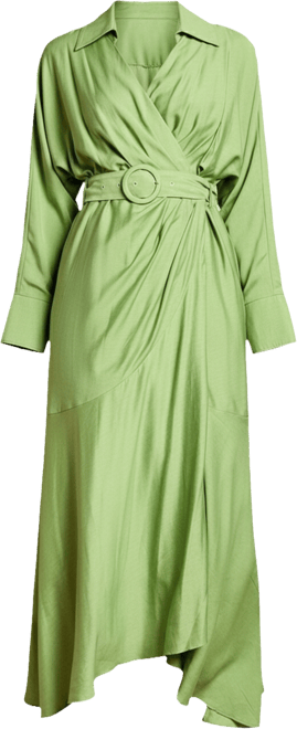 Women's Twill Long Sleeve Wrap Dress With Belt