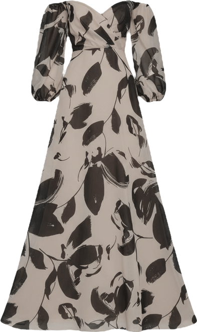 Women's Floral Print Sweetheart Neckline Puff Sleeve Gown