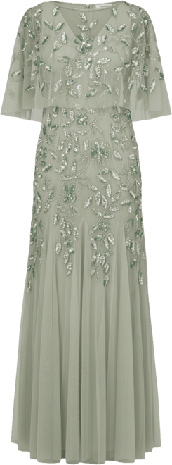 Women's Beaded Cape Crewneck Dress