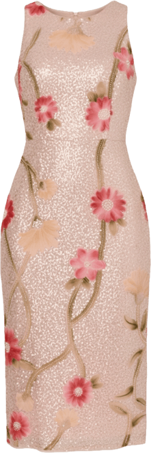 Women's Sequin Detail Floral Column Sleeveless Dress