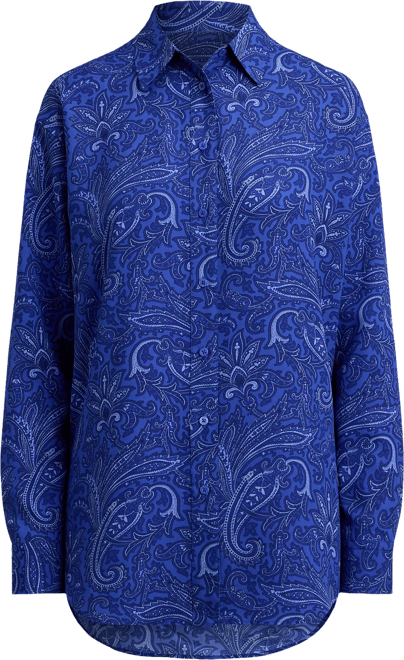Petite Long-Sleeve Paisley Crepe Shirt