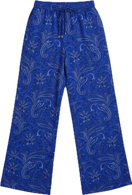 Petite Paisley Crepe Wide-Leg Pants