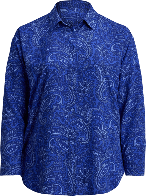 Plus Size Paisley Print Button-Down Shirt