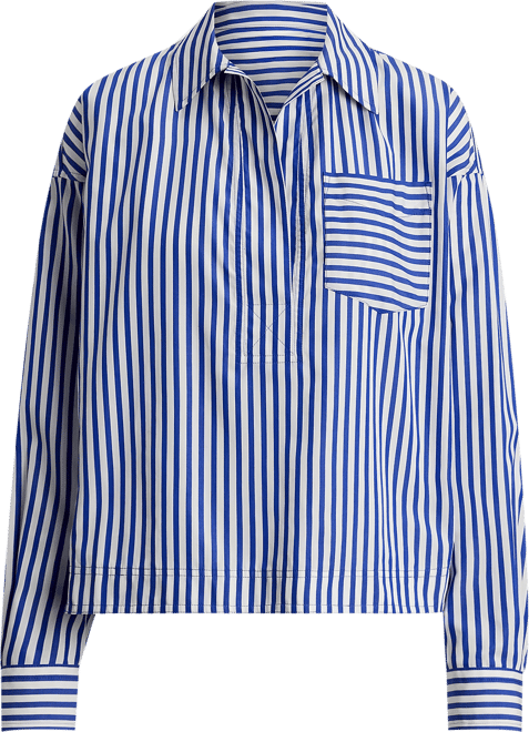 Striped Cotton Broadcloth Cropped Shirt