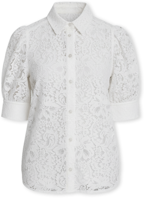 Women's Lace Puff Sleeve Stand Collar Shirt