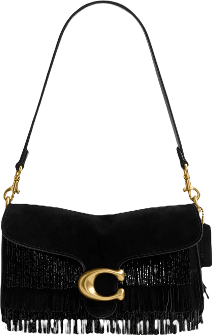 Crystal Beaded Fringe Tabby Leather Shoulder Bag