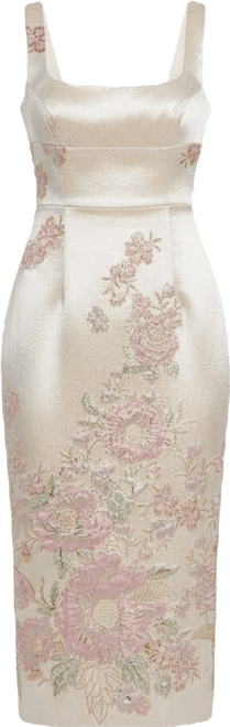 Women's Slim Strap Scoop Neck Bustier Brocade Midi Dress