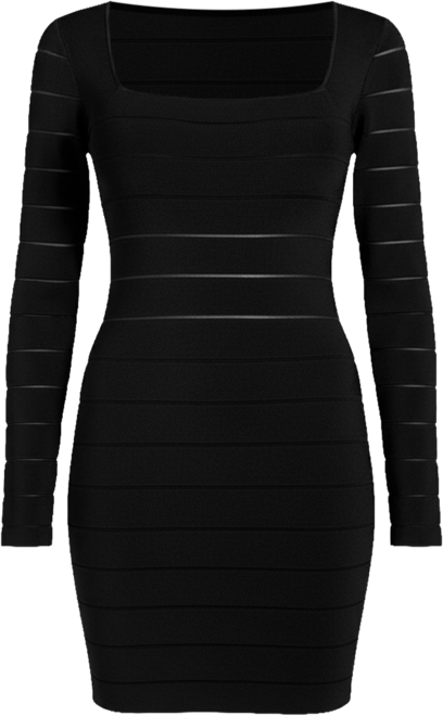 Women's Long-Sleeve Sheer Mix Bandage Leti Dress