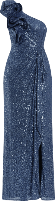 Women's One Shoulder Sequin Ruffle Detail Gown