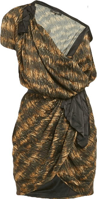 Women's Black Printed Satin Asymmetric Wrap Mini Dress