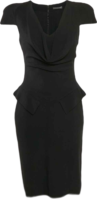 Women's Pre-Owned Alexandre Mcqueen Black Crepe Cowl Neck Detail Knee-Length Dress