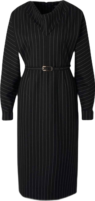 Women's Pinstripe Cowl Neck Midi Dress