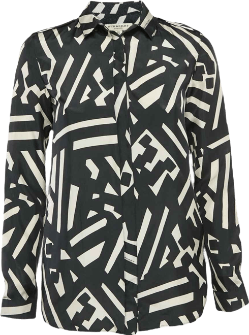 Women's London Black Printed Silk Button Front Shirt