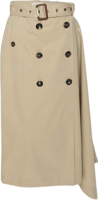 Women's Beige Cotton Asymmetric Trench Belted Skirt