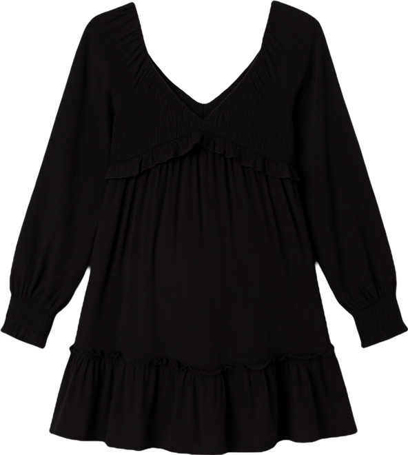 Maternity V-Neck Long Sleeve Smocked Tiered Short Dress