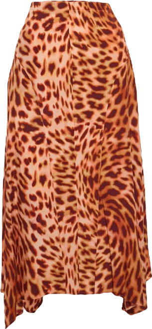 Women's Brown Leopard Print Silk Flared Midi Skirt