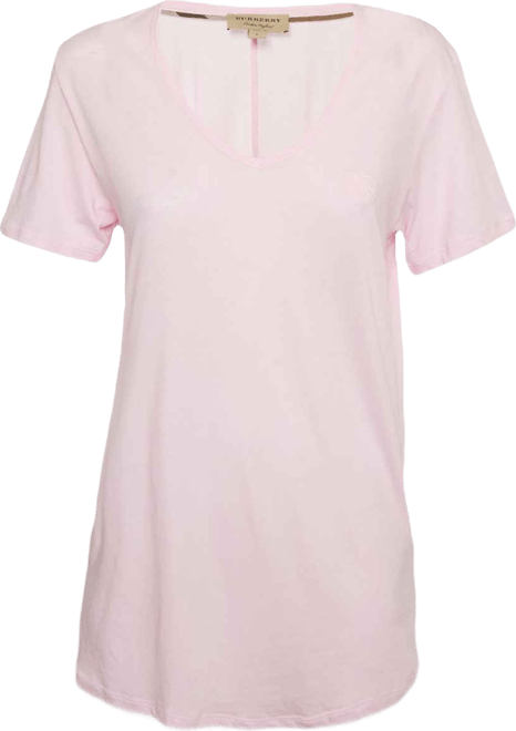 Women's Pink Logo Embroidered Cotton V-Neck T-Shirt