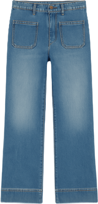 Women's High-Rise Wide-Leg Vintage-Wash Front-Pocket Jeans