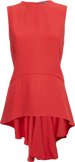 Women's Red Crepe High-Low Flared Top