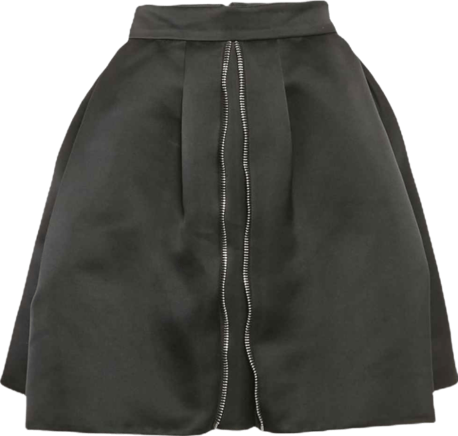 Women's Black Satin Pleated Mini Skirt