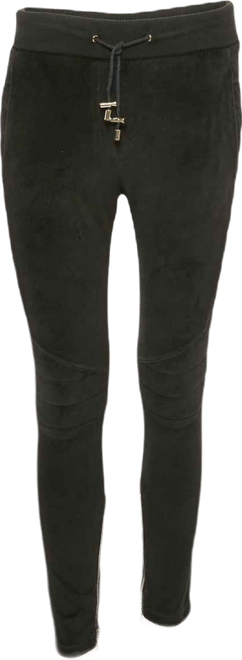 Women's Black Velour Quilted Detail Pants