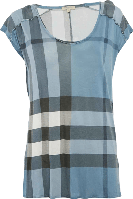 Women's Brit Blue Plaid Print Modal Knit Top