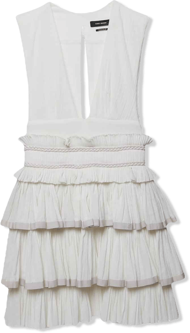 Women's White Cotton V-Neck Ruffled Glory Mini Dress