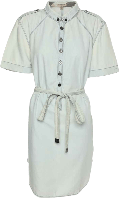 Women's Brit Washed Blue Cotton Belted Dress