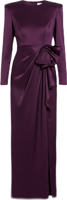 Women's Long Sleeve Structured Bow Draped Column Gown