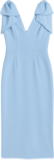 Women's V-Neck Bow Shoulder Sheath Midi Dress