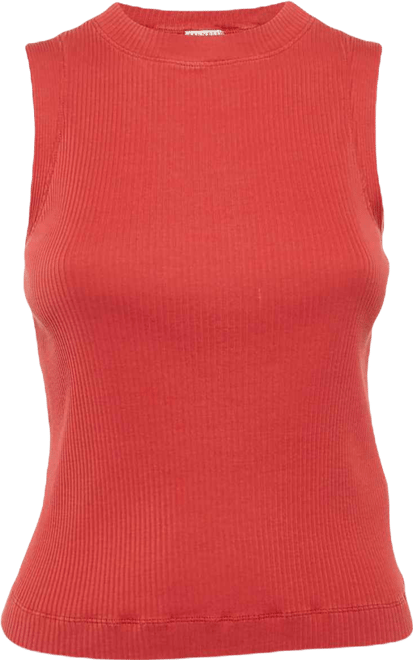Women's Red Rib Knit Monili Detail Tank Top