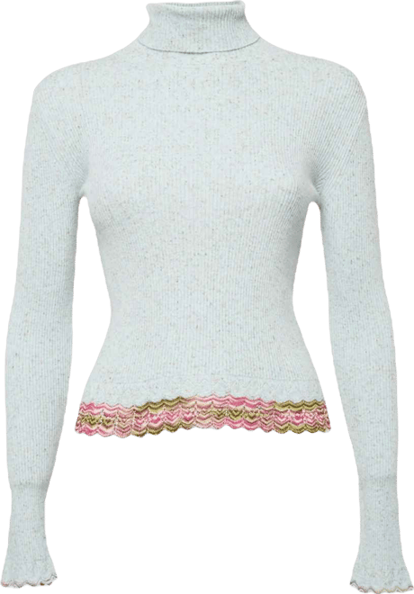 Women's Light Blue Rib Knit Turtle Neck Long Sleeve Sweater