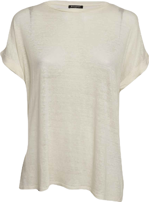 Women's Cream Linen Knit Short Sleeve Top
