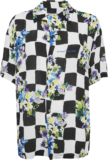Women's Check Floral Print Crepe Shirt