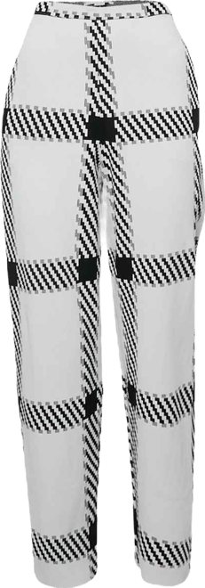 Women's White Plaid Knit Trousers