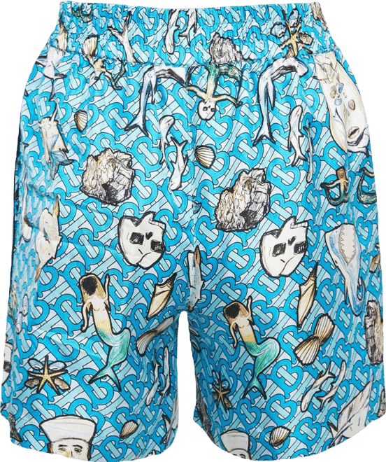 Women's Blue Tawney Print Silk Shorts