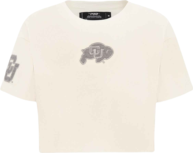 Women's Cream Colorado Buffaloes Reverse French Terry Boxy Cropped T-Shirt