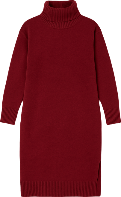 Maternity Camel Turtleneck Side Slit Midi Sweater Dress