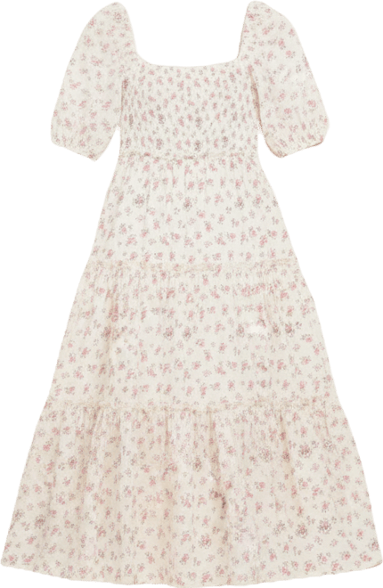 Maternity Blue Floral Smocked Ruffle Tiered Maxi Dress