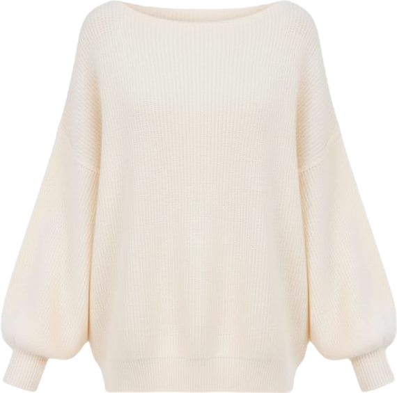 Maternity Cream Balloon Sleeve Boat Neck Knit Sweater