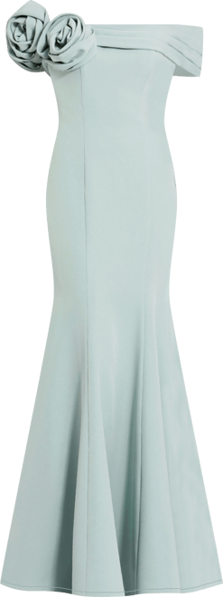 Women's 3D Floral Crepe Off The Shoulder Gown.