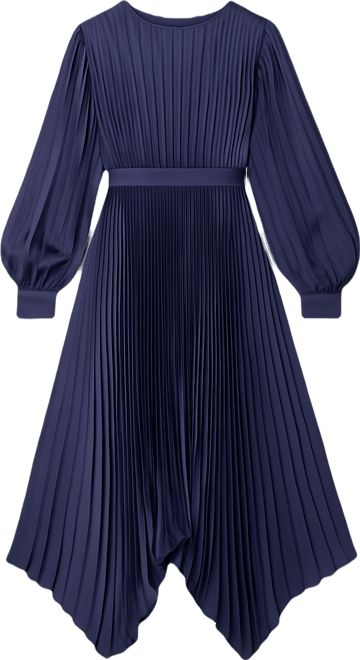 Women's Long Sleeve Pleated Charmeuse Handkerchief Dress