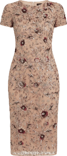 Women's Floral Embellished Short Sleeve Midi Dress