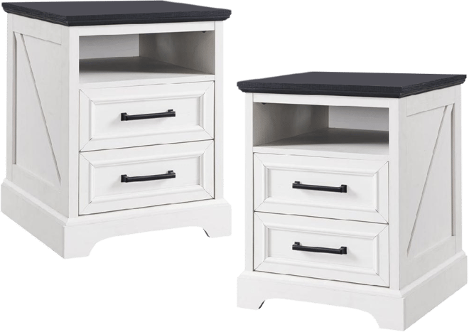 18" Farmhouse Nightstand Set of 2 with Charging Station,End Table with 2 Drawers Storage,Side Table,Bedside Cabinet, White