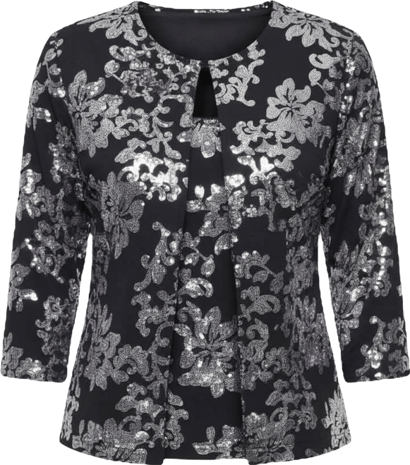 Women's 3/4-Sleeve Sequin Stretch Tank Top with Jacket