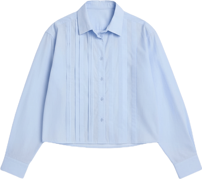 Women's Cropped Tuxedo Style Blue Button Down